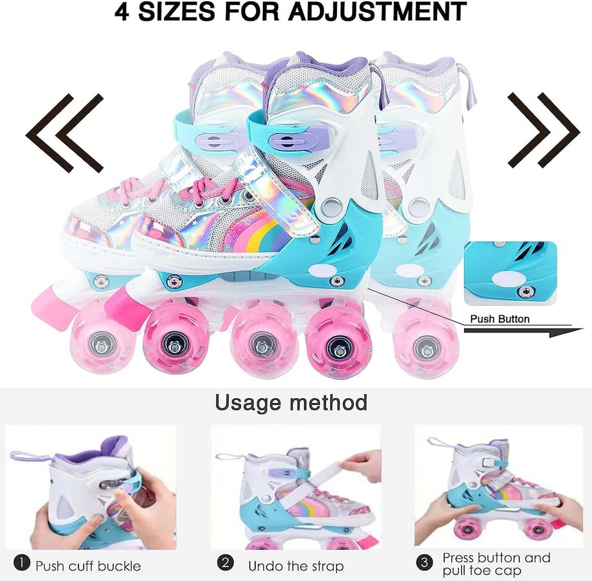 DS BS Adjustable Kids Roller Skates XS Size 27-30 Pink