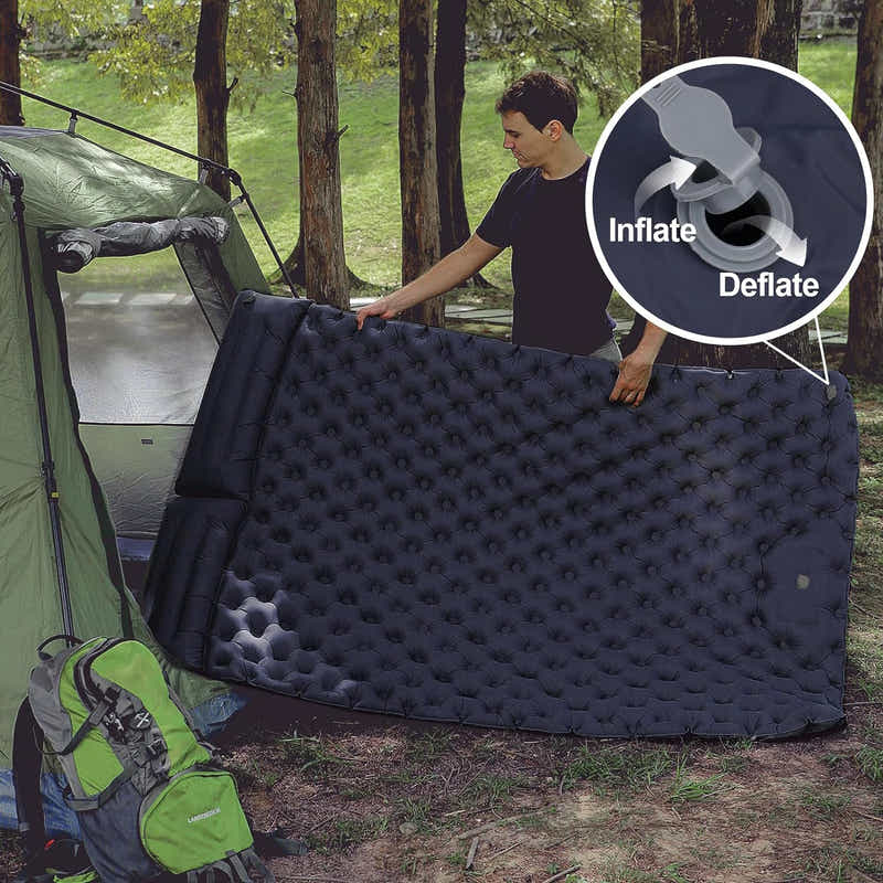DS BS Inflatable Sleeping Mat with Pillow Built in Pump - Navy