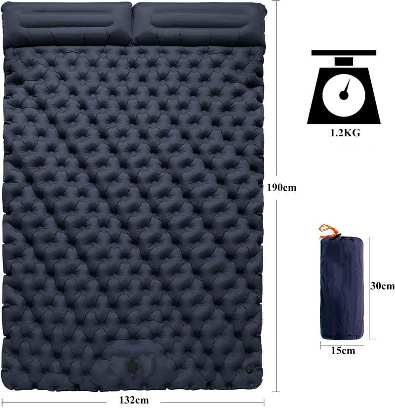 DS BS Inflatable Sleeping Mat with Pillow Built in Pump - Navy