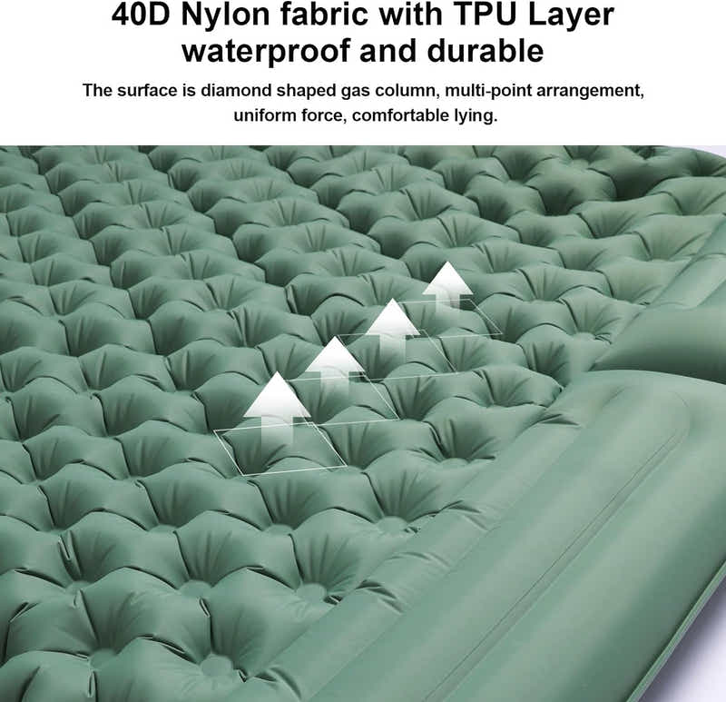 DS BS Inflatable Sleeping Mat with Pillow Built in Pump - Green