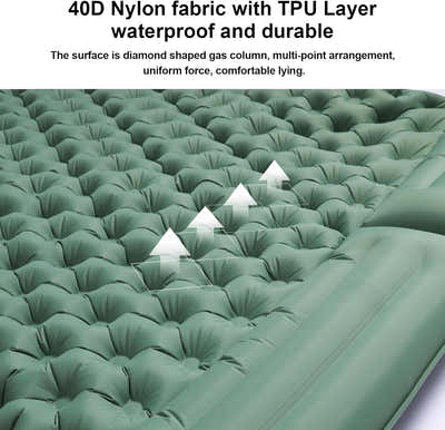 DS BS Inflatable Sleeping Mat with Pillow Built in Pump - Green