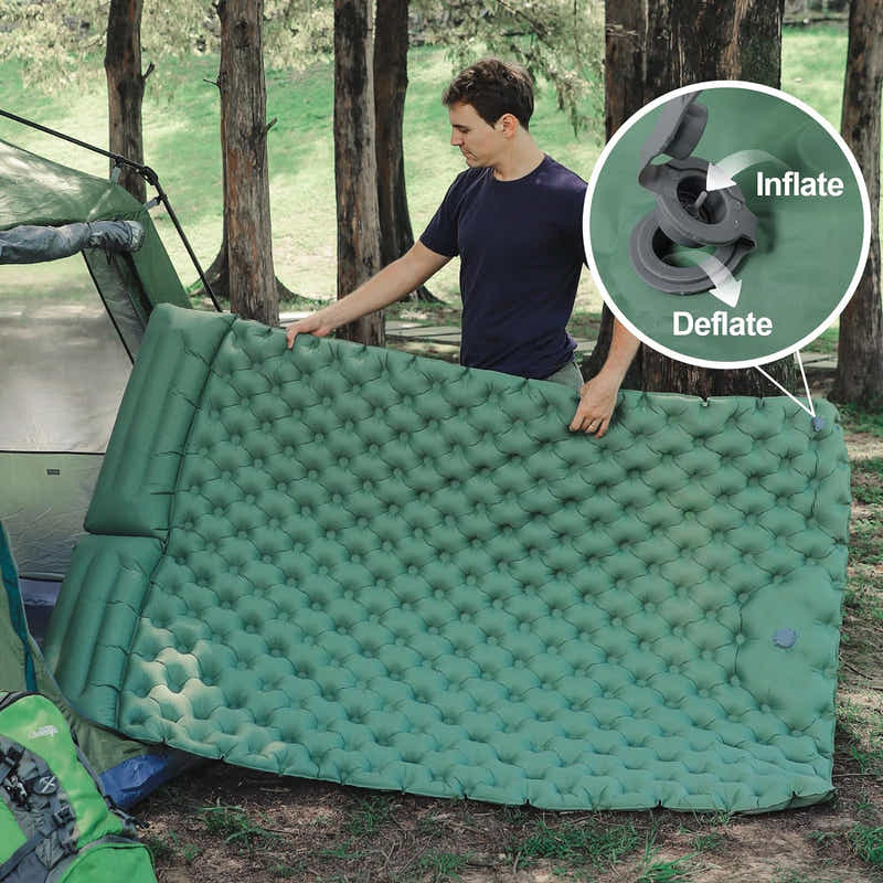 DS BS Inflatable Sleeping Mat with Pillow Built in Pump - Green