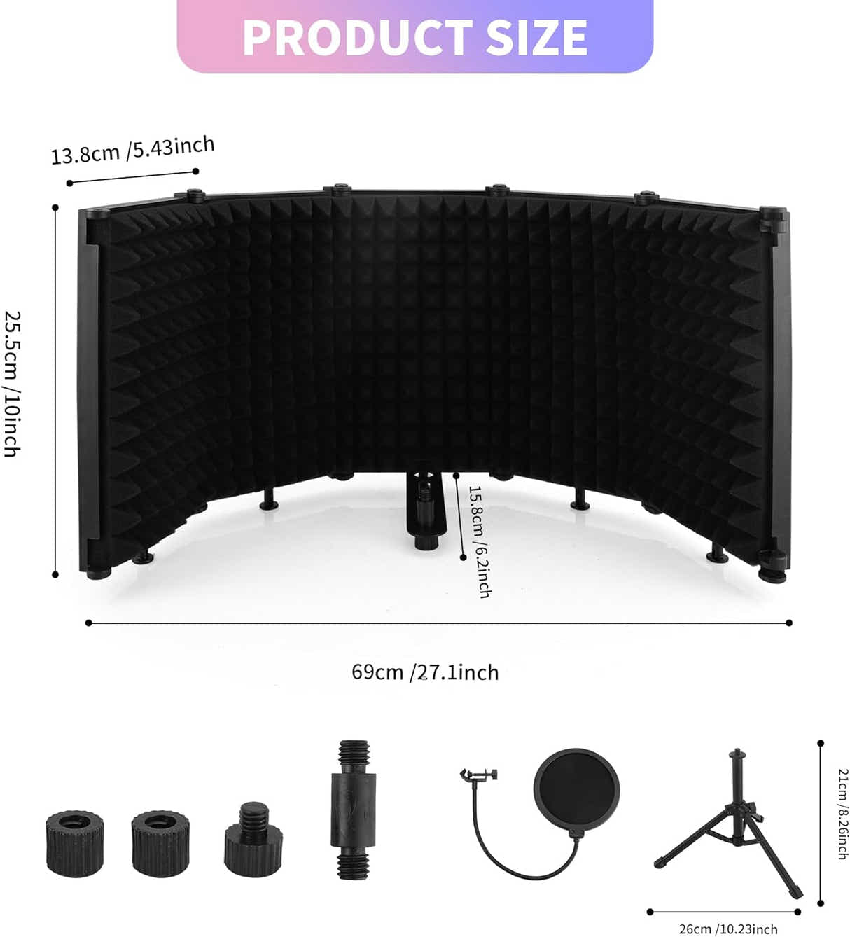 DS BS Portable Foldable Mic Shield with Triple Sound Insulation