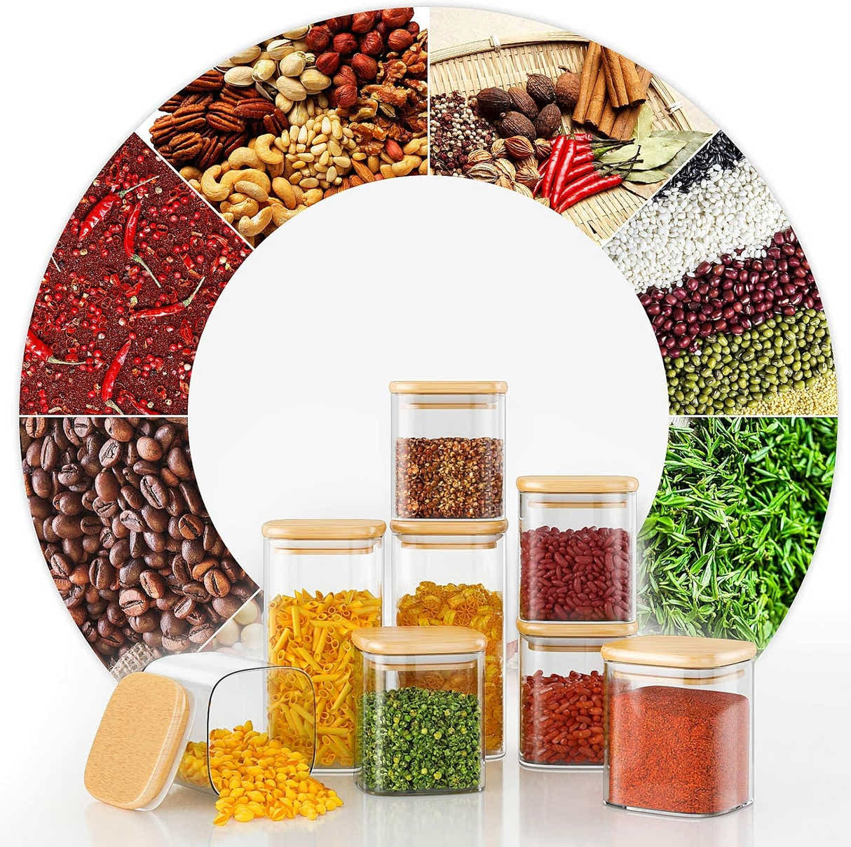 DS BS Set Of 12 Square Glass Storage Jars With 144pc Label Set