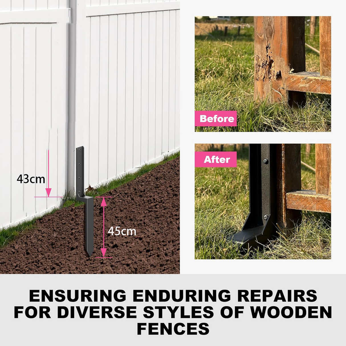 DS BS 2Pcs Fence Post Repair Anchor Ground Spike