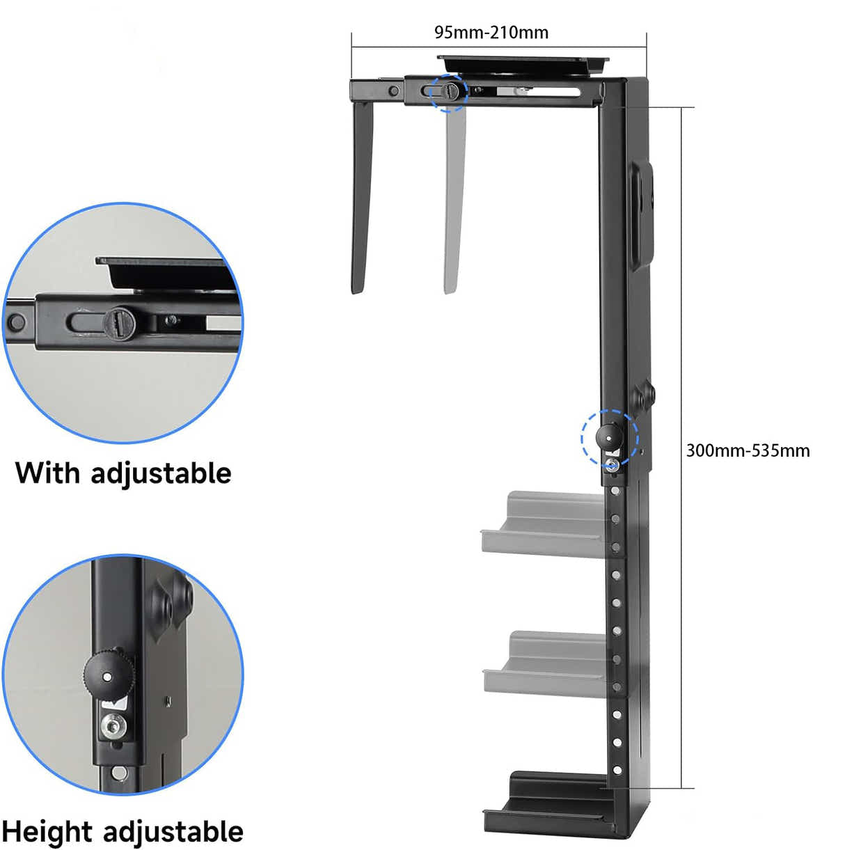 DS BS Universal Under Desk Wall Mount Computer Case Holder
