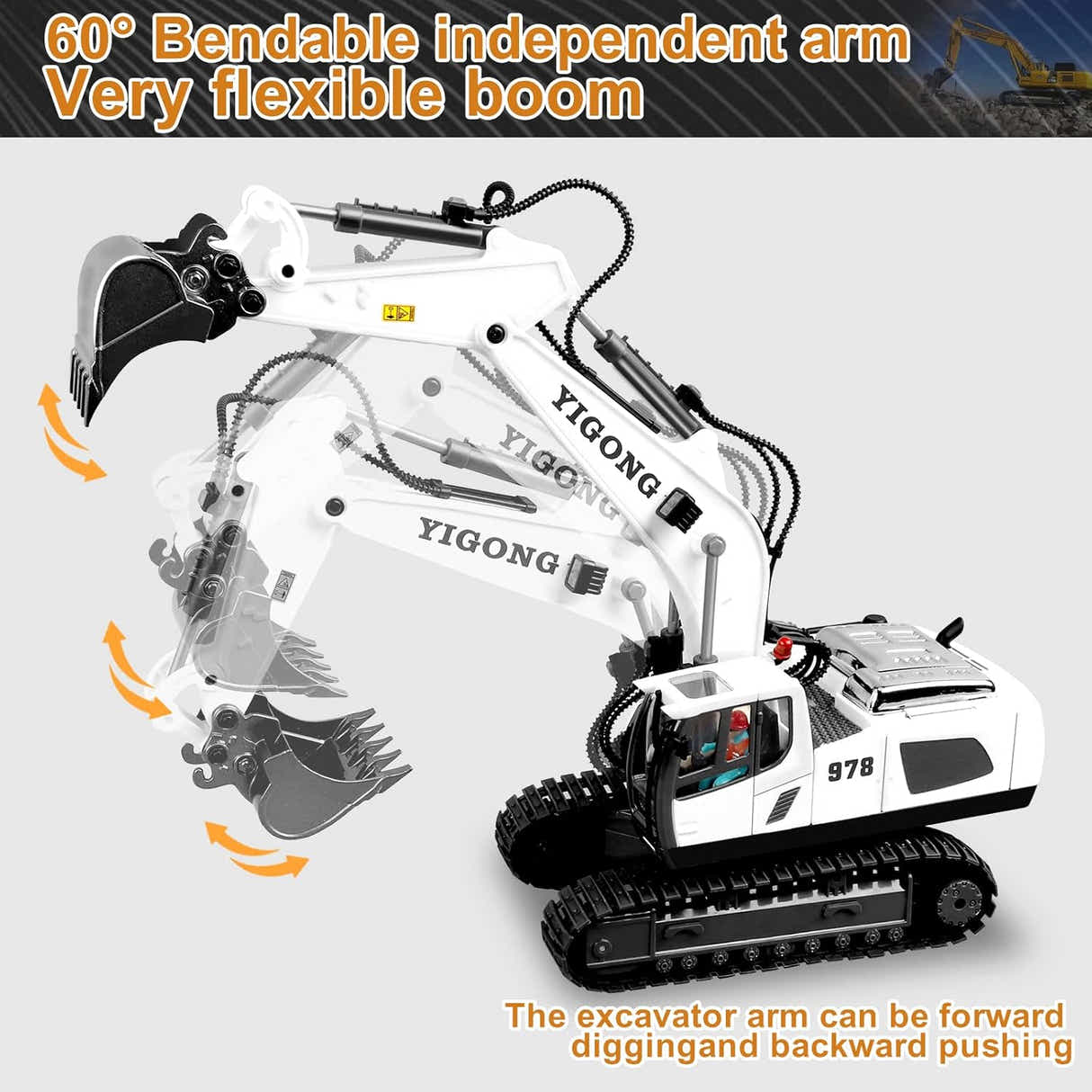 DS BS 11 Channel Remote Control Excavator Toy - White