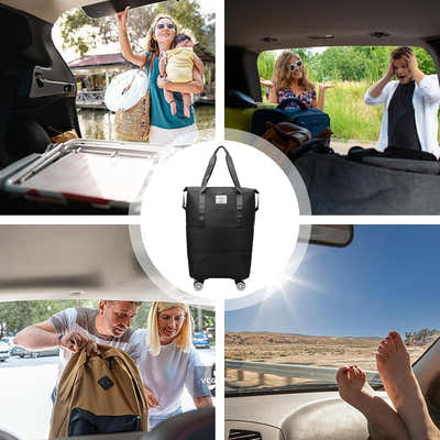 DS BS Expandable foldable duffel bag suitcase with Removable Wheels M -Black