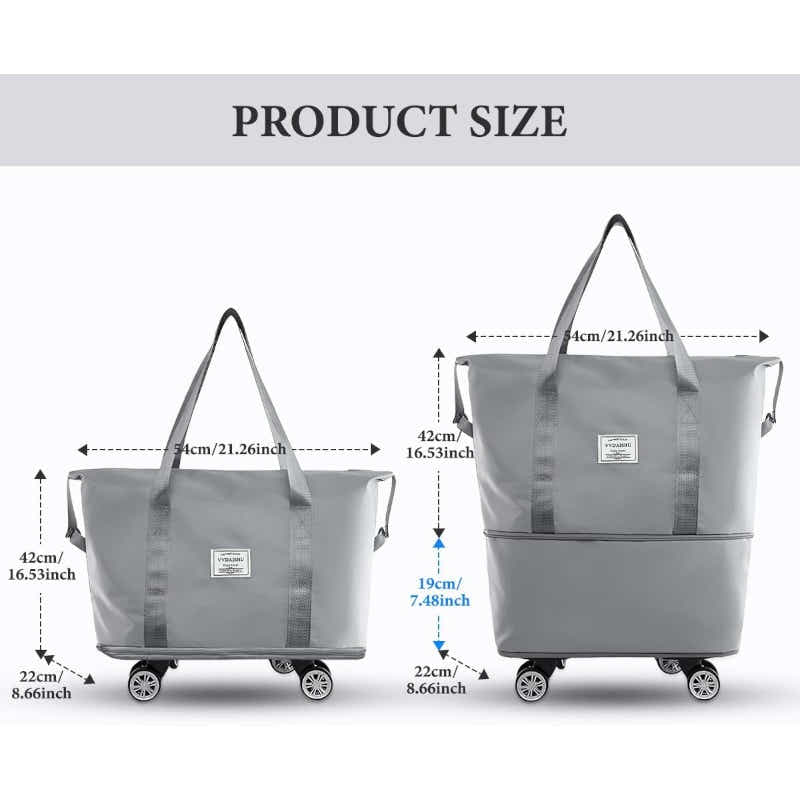 DS BS Expandable foldable duffel bag suitcase with Removable Wheels S -Black