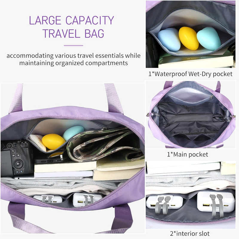 DS BS Expandable foldable duffel bag suitcase with Removable Wheels M -Purple