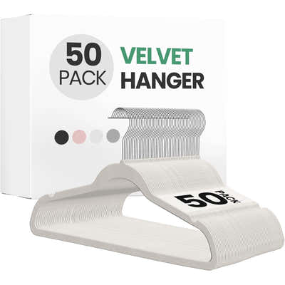 DS BS 50Pack Velvet Hangers -45cm White