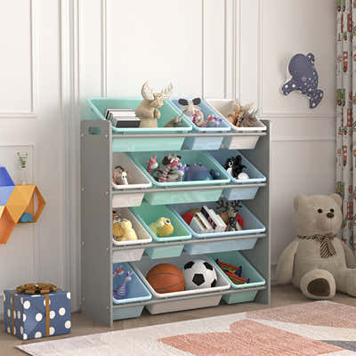 DS BS Kids toy Storage organizer with 12 plastic bins