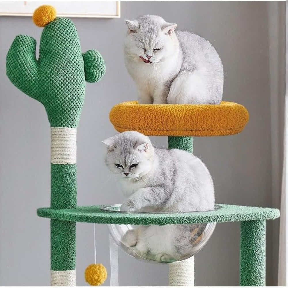 DS BS Cactus Cat Tree Tower , 135cm Multi-Level Cat Climbing Furniture