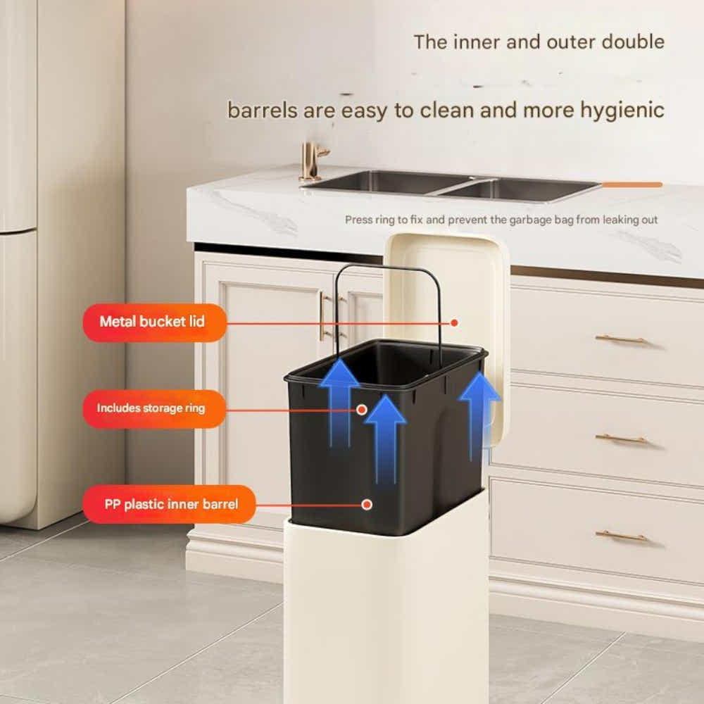 DS BS 10L Slim Kitchen Trash Can -White