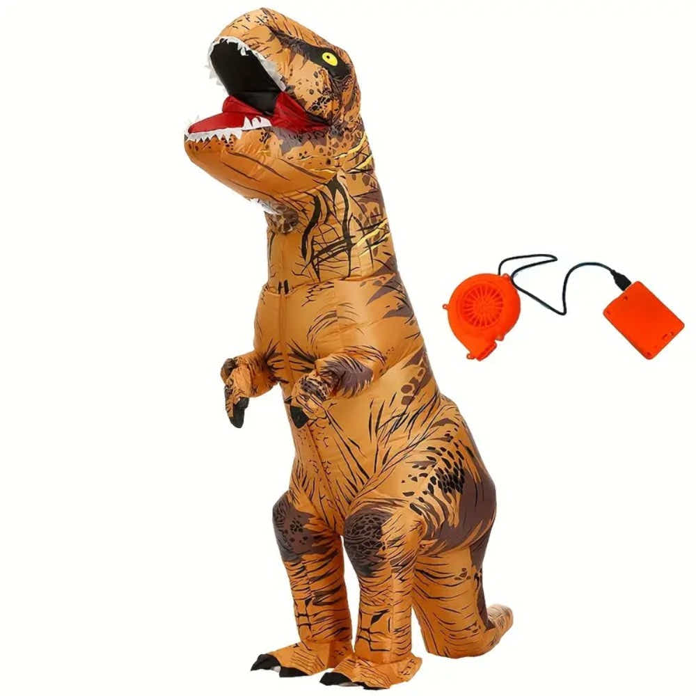 DS BS Inflatable Muscle T-Rex Costume – Brown Dinosaur Suit with Fan and Battery Box