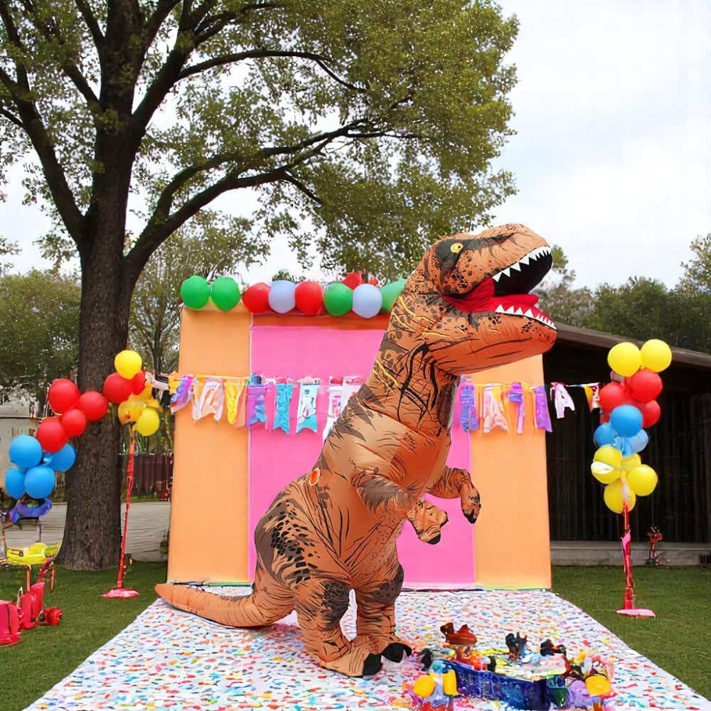 DS BS Inflatable Muscle T-Rex Costume – Brown Dinosaur Suit with Fan and Battery Box