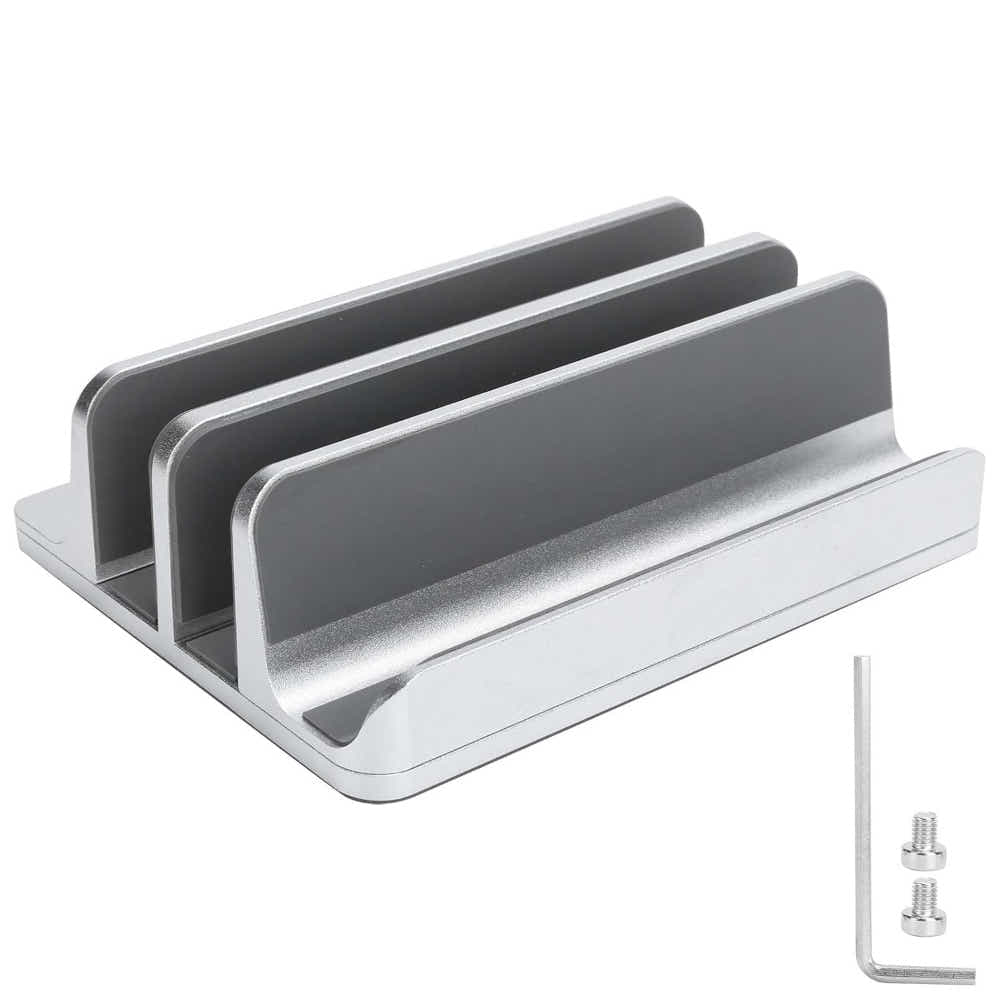 DS BS Adjustable Vertical Laptop Stand Dual Slot Aluminum Holder