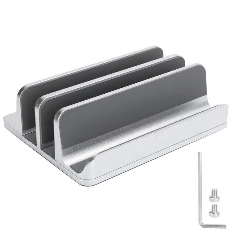 DS BS Adjustable Vertical Laptop Stand Dual Slot Aluminum Holder