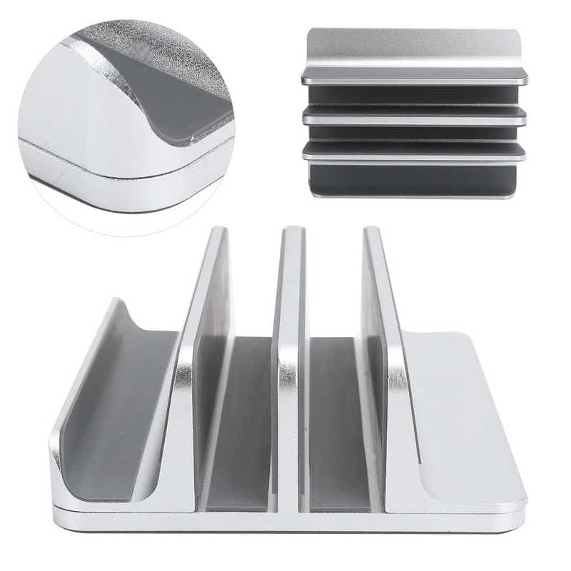 DS BS Adjustable Vertical Laptop Stand Dual Slot Aluminum Holder