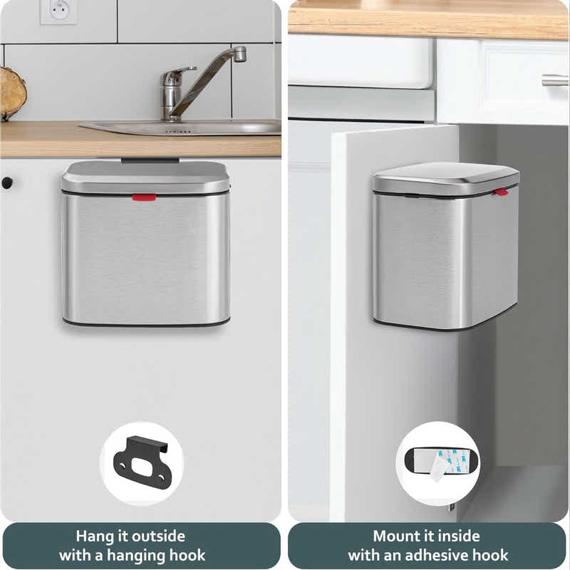 DS BS 4L Hanging Kitchen Trash Bin - Silver