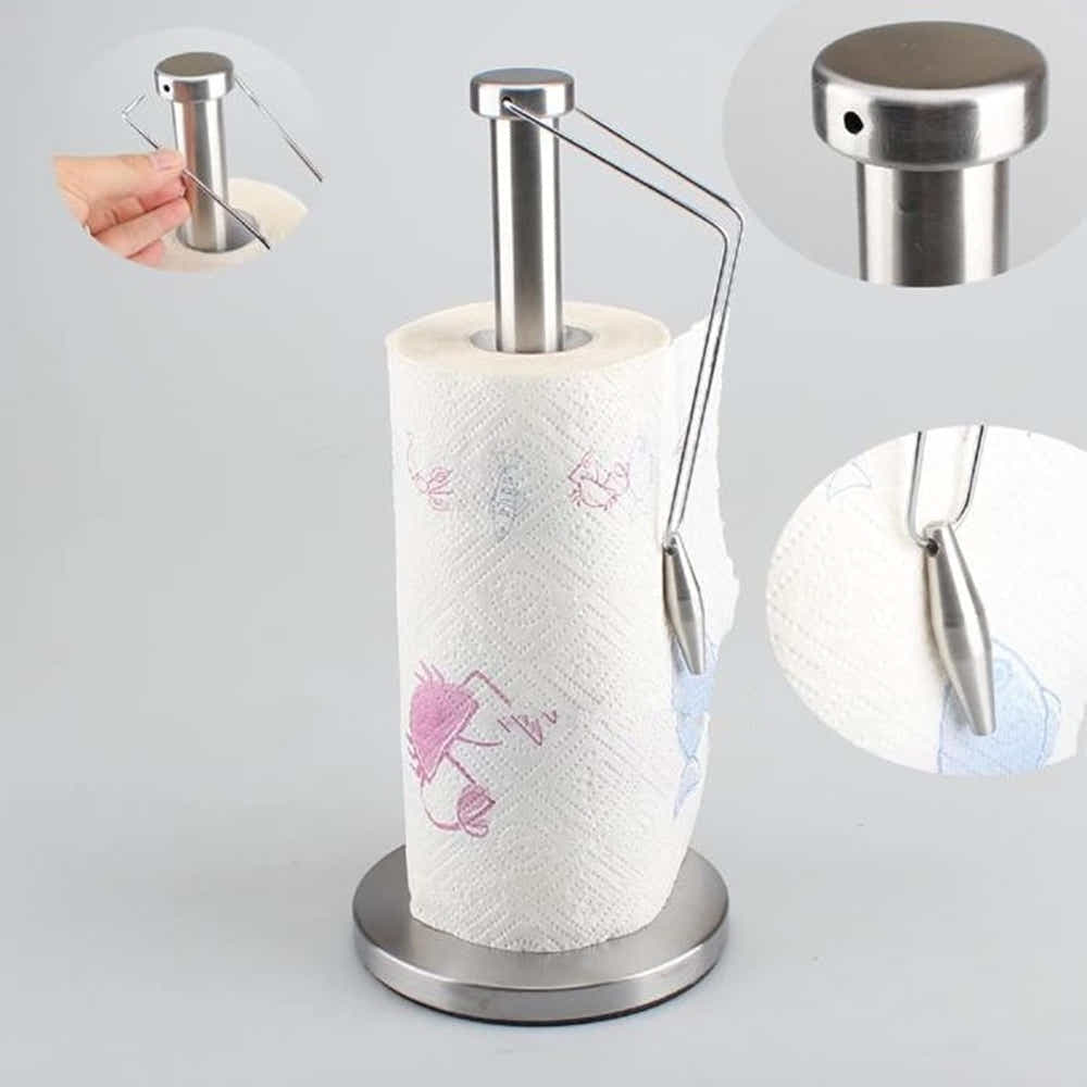 DS BS Stainless Steel Paper Towel Holder with Tension Arm - Silver