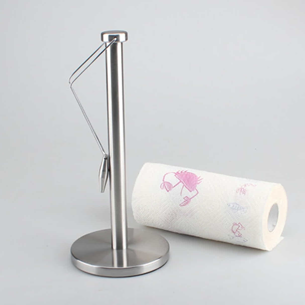 DS BS Stainless Steel Paper Towel Holder with Tension Arm - Silver