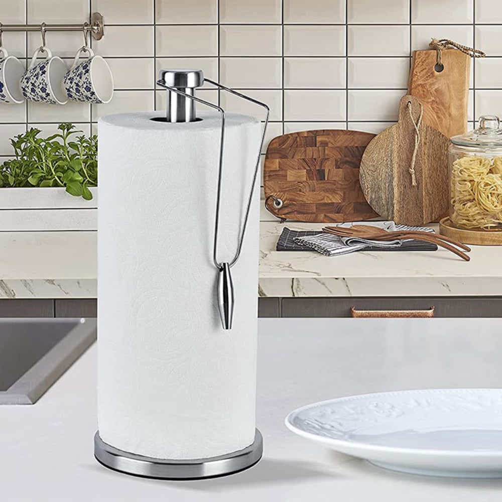 DS BS Stainless Steel Paper Towel Holder with Tension Arm - Silver