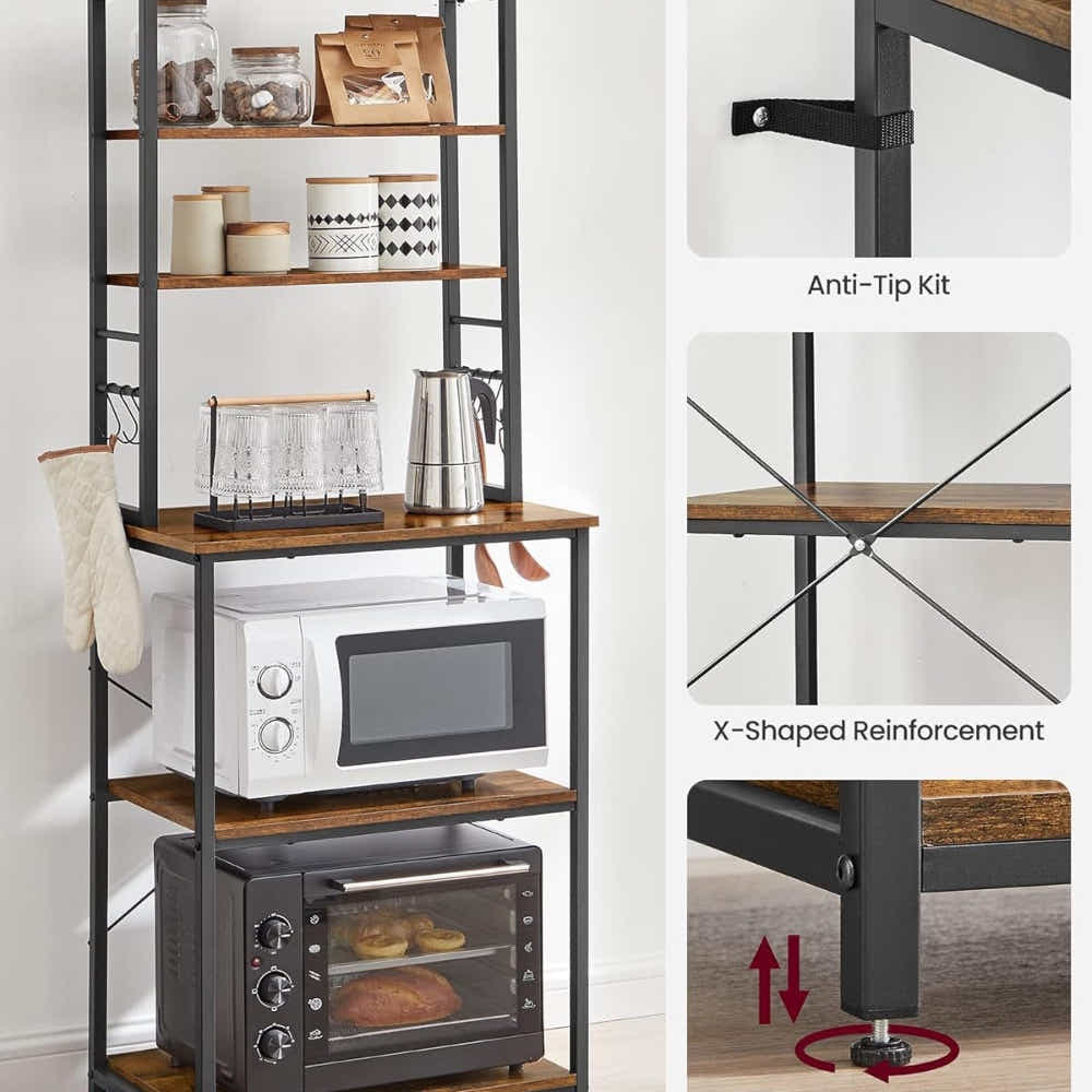 DS BS 6-Tier Kitchen Microwave Oven Rack - Rustic Brown