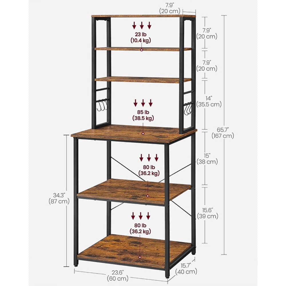 DS BS 6-Tier Kitchen Microwave Oven Rack - Rustic Brown