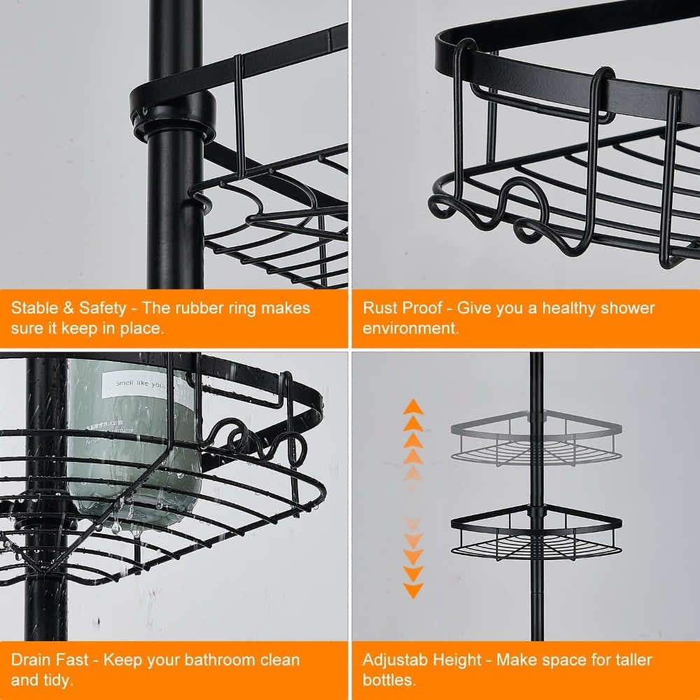 DS BS Tension Pole Shower Caddy Adjustable Rustproof Bathroom Storage Rack