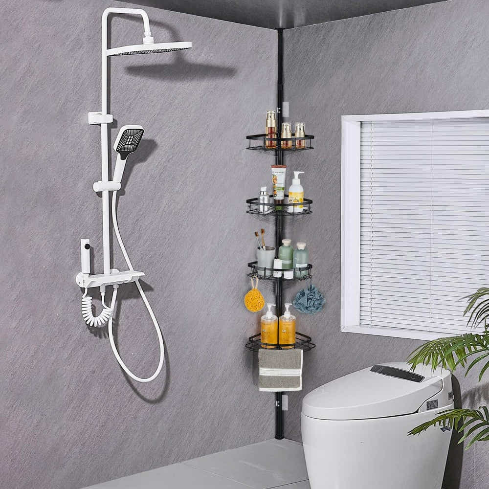 DS BS Tension Pole Shower Caddy Adjustable Rustproof Bathroom Storage Rack