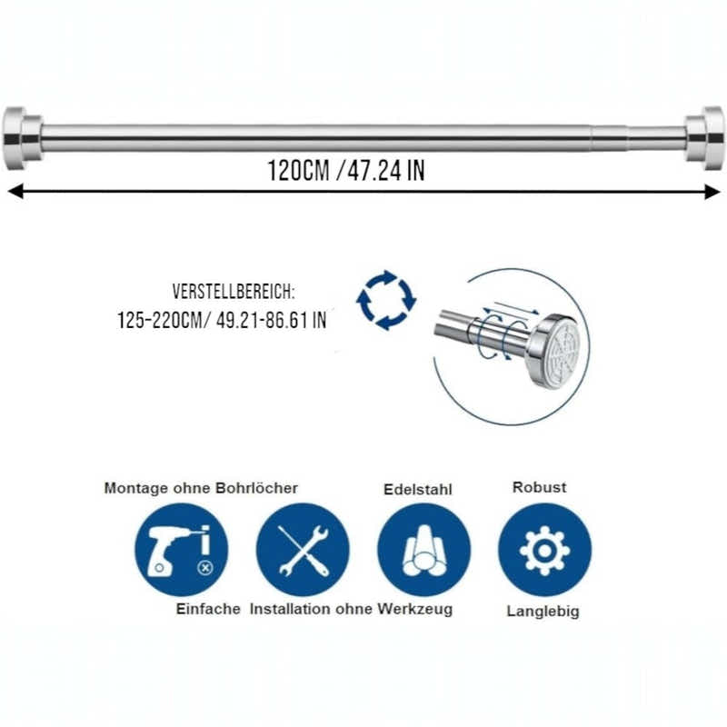 DS BS Stainless Steel Telescopic Curtain Rod –Adjustable 125–220cm