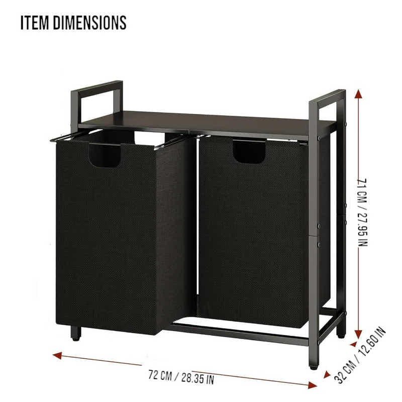 DS BS  Dual Laundry Hamper with Pull-Out Bags & Steel Top Shelf – 72×32×71cm