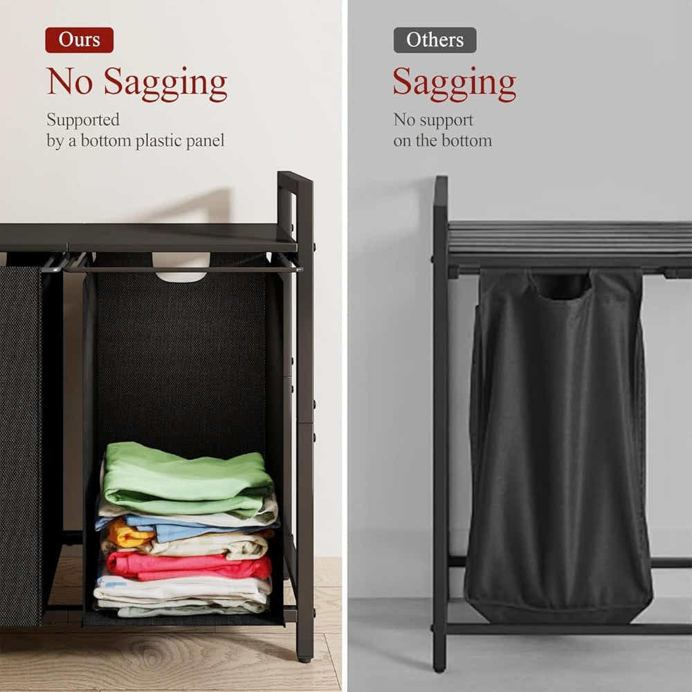 DS BS Dual Laundry Hamper with Pull-Out Bags Steel Top Shelf – 72×32×71cm