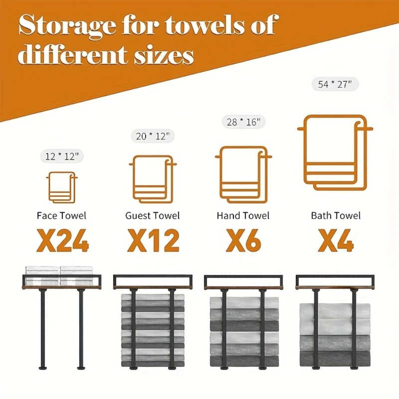 DS BS Wall Mounted Towel Rack with Wood Shelf