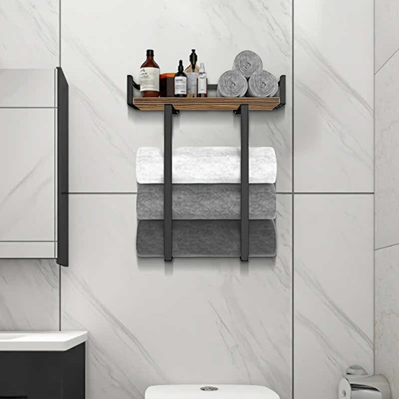 DS BS Wall Mounted Towel Rack with Wood Shelf