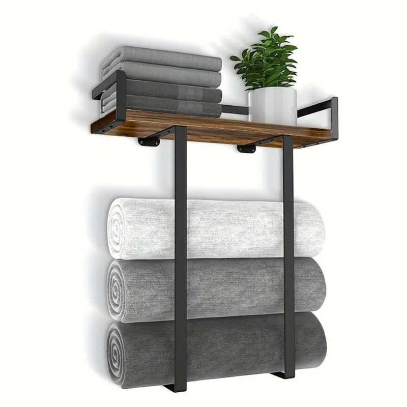 DS BS Wall Mounted Towel Rack with Wood Shelf