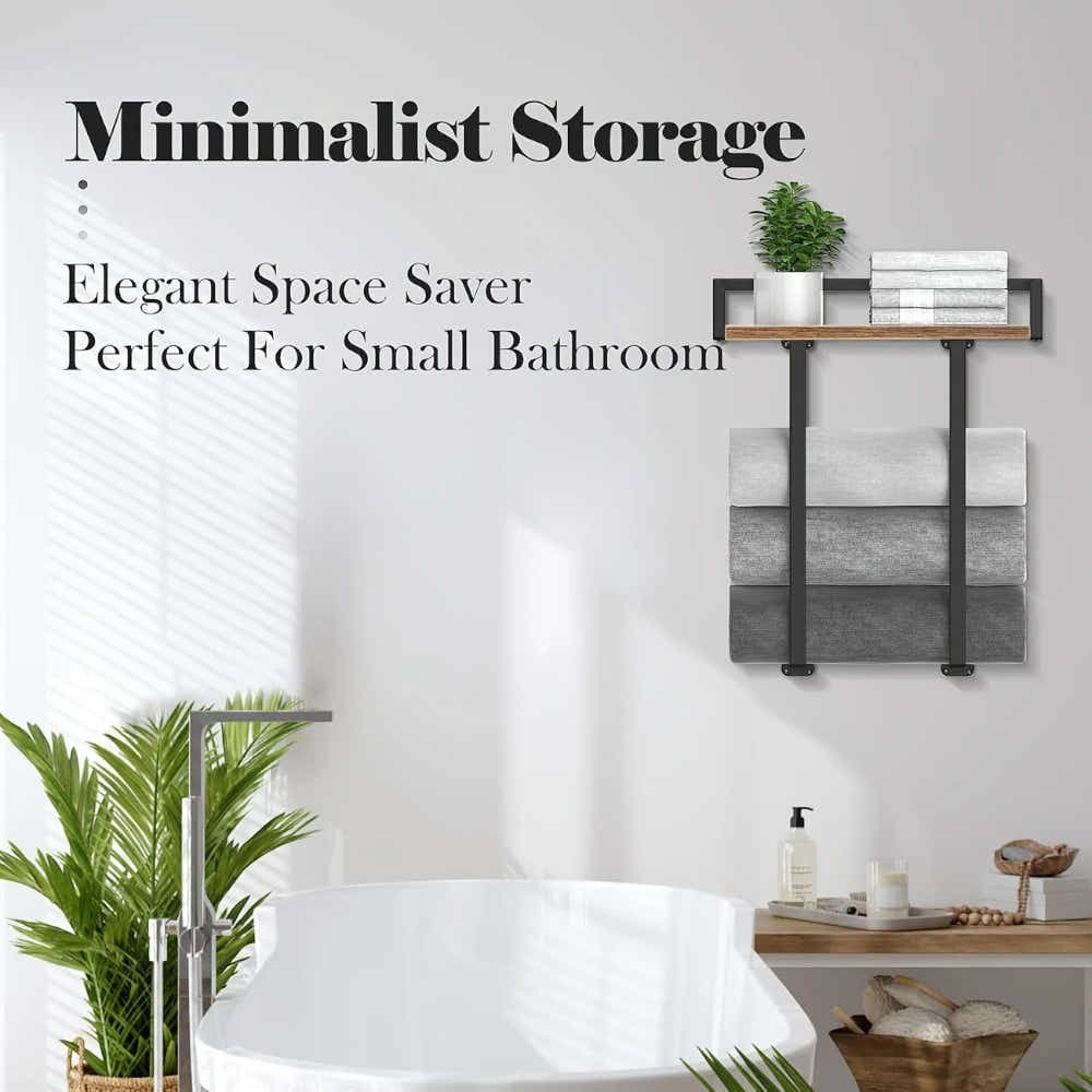 DS BS Wall Mounted Towel Rack with Wood Shelf