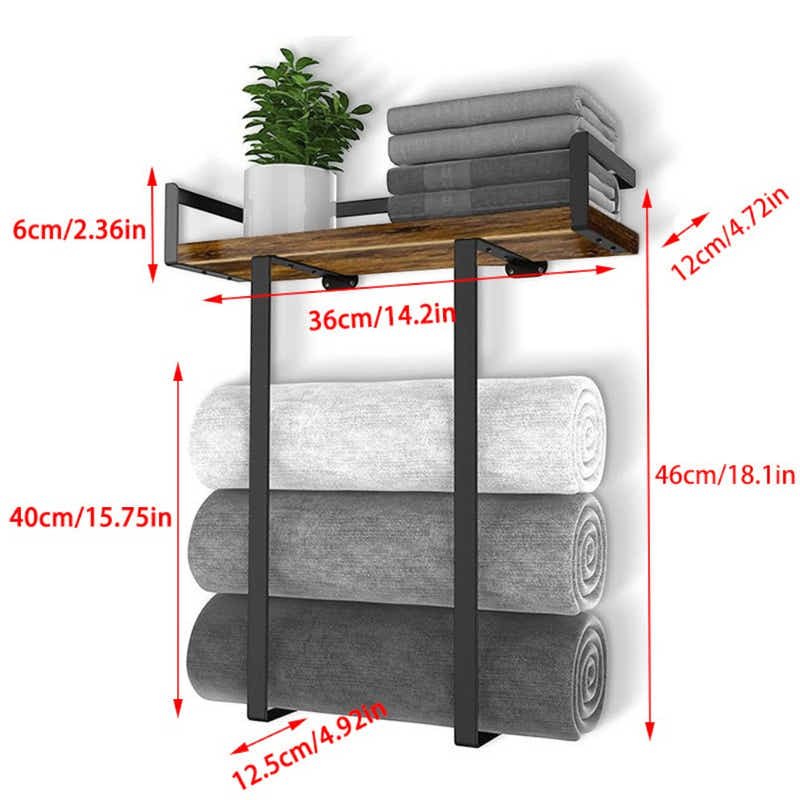 DS BS Wall Mounted Towel Rack with Wood Shelf