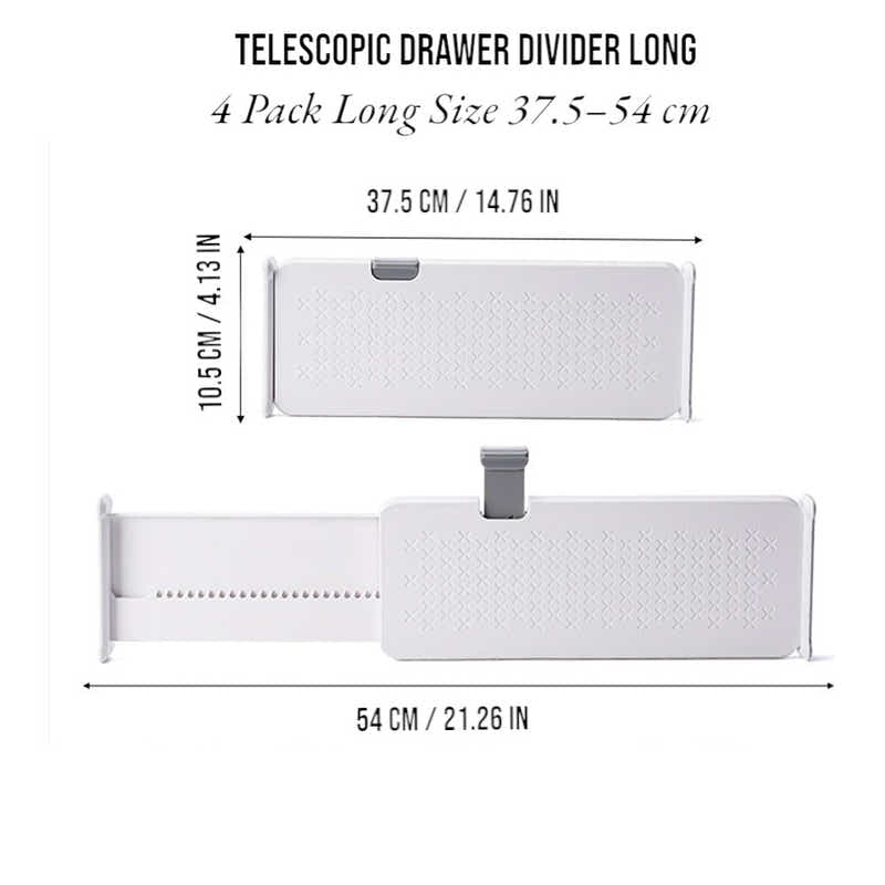 DS BS 4-Pack Telescopic Drawer Dividers – Long Style 37.5-54cm