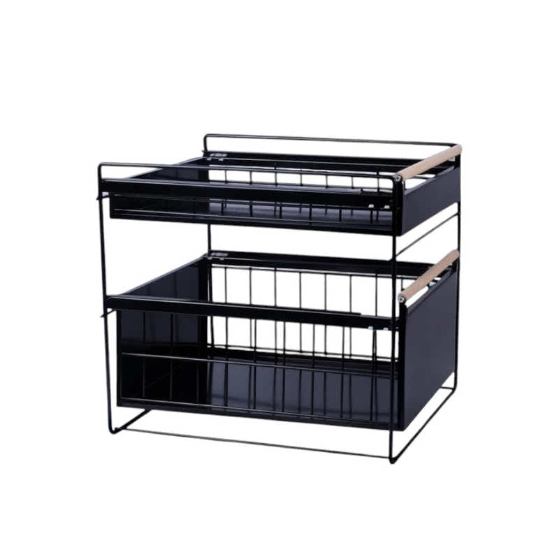 DS BS Double Tier Sliding Kitchen Storage Rack Under Sink Organizer
