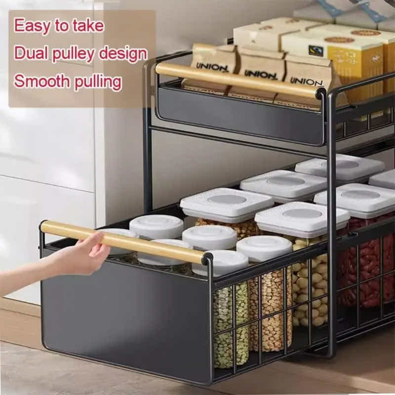 DS BS Double Tier Sliding Kitchen Storage Rack Under Sink Organizer