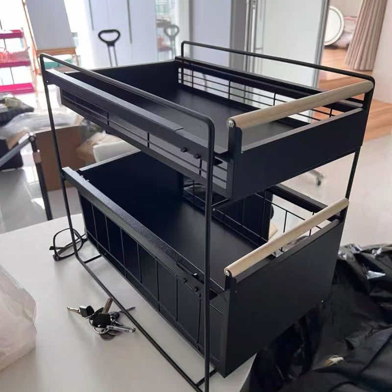 DS BS Double Tier Sliding Kitchen Storage Rack Under Sink Organizer