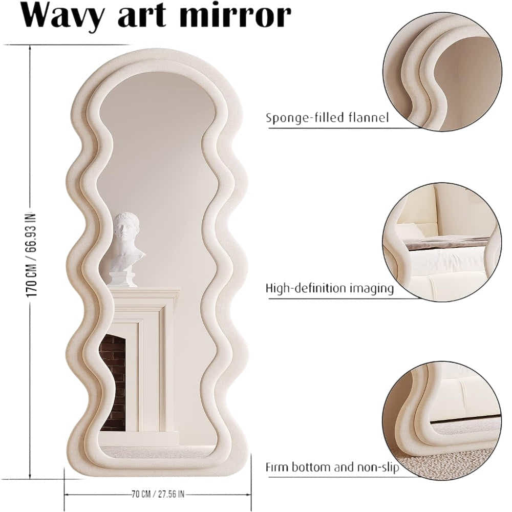 DS BS Wavy-Frame Full Length Mirror with Plush Fabric Trim -170x70cm