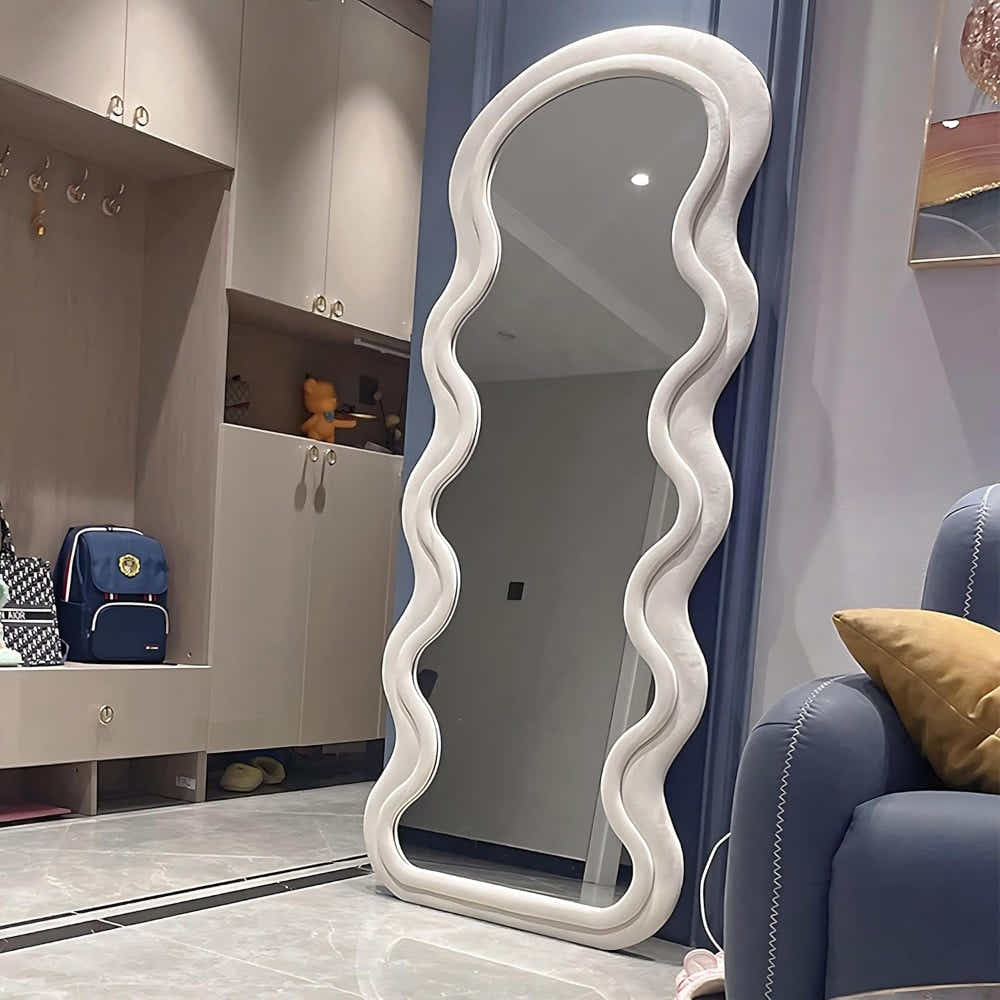 DS BS Wavy-Frame Full Length Mirror with Plush Fabric Trim -170x70cm