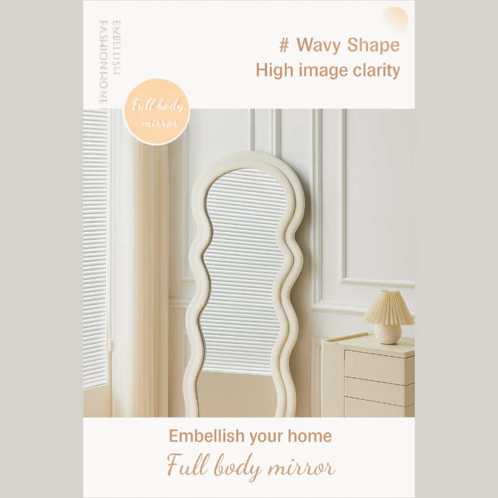 DS BS Wavy-Frame Full Length Mirror with Plush Fabric Trim -170x70cm
