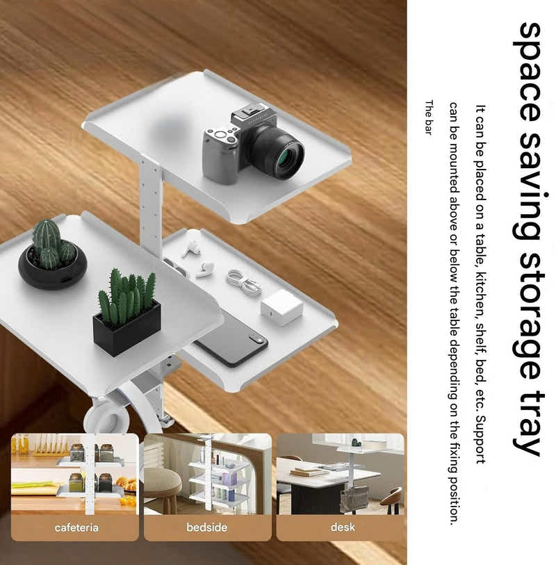 DS BS Clamp On Desk Shelf with 3 Adjustable Trays-White