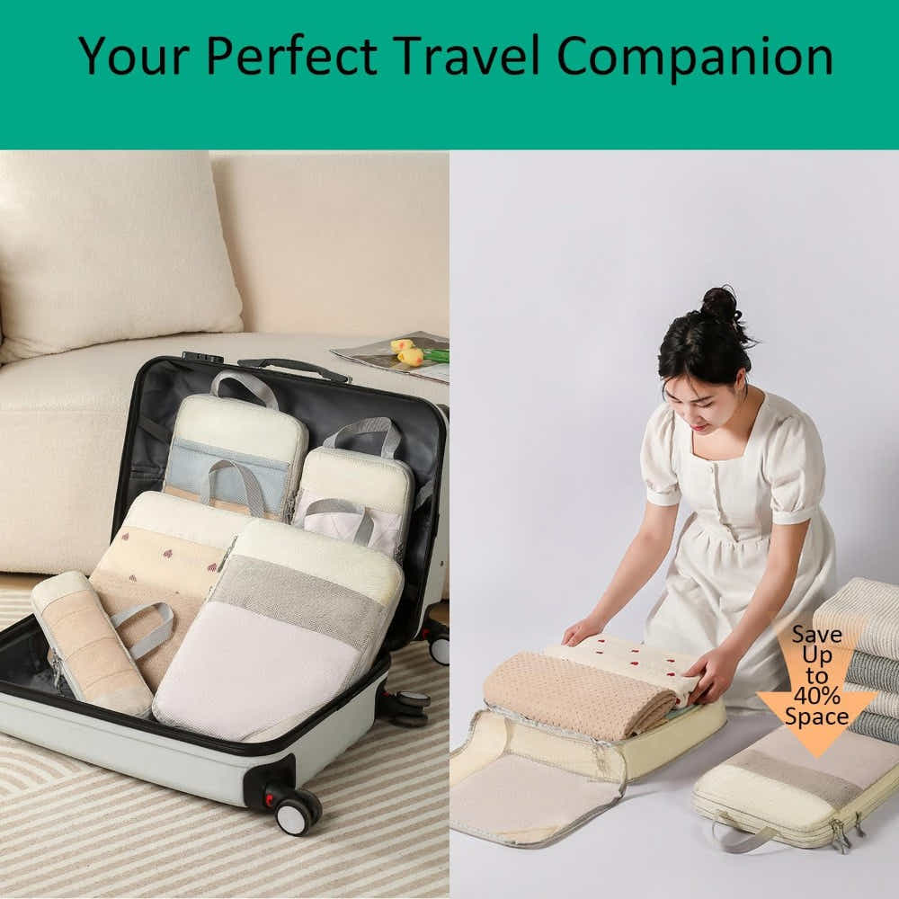 DS BS 6pcs Compression Packing Cubes Travel Luggage Organizer Set - Black
