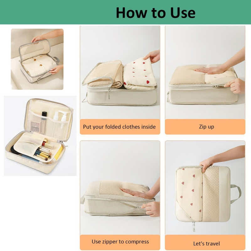 DS BS 6pcs Compression Packing Cubes Travel Luggage Organizer Set - Pink