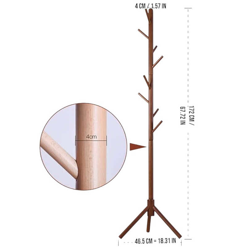 DS BS Wooden Coat Tree with 8 Hooks -Walnut